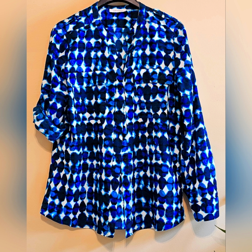 Calvin Klein Vibrant Button Down Blouse Size Large